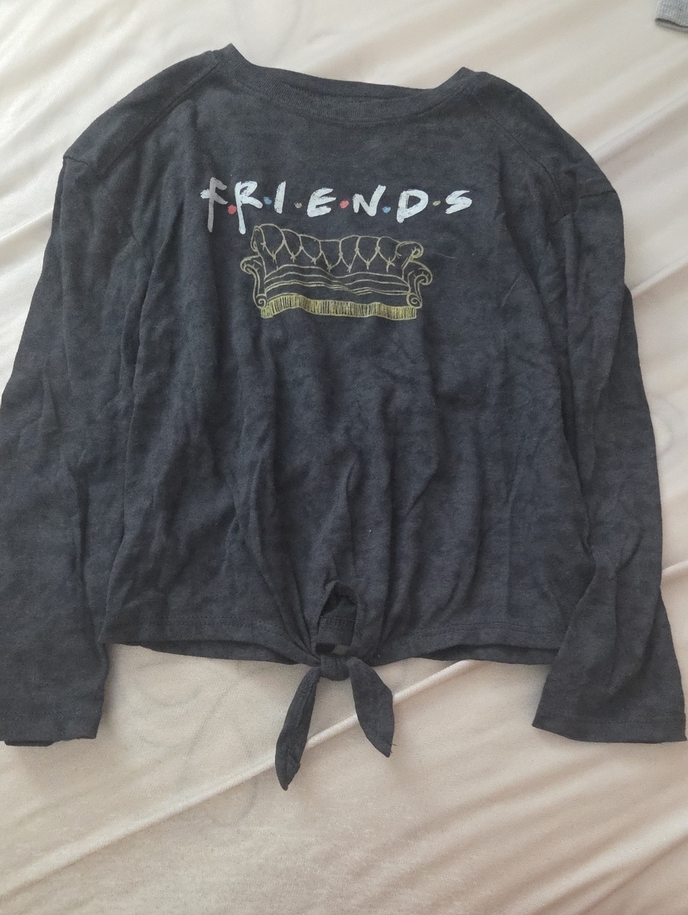 FRIENDS Kids Charcoal Black Tie-Front Boxy Shirt w/ Couch - Size 7